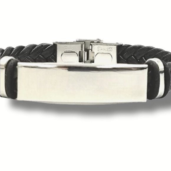 Stainless Steel Hypoallergenic Braided Black Leather Adjustable Bracelet (NWT) - Picture 8 of 8
